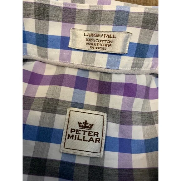 Peter Millar Shirt Mens L Plaid Gingham Long Sleeve Cotton Knit Preppy Button Up - Picture 6 of 6